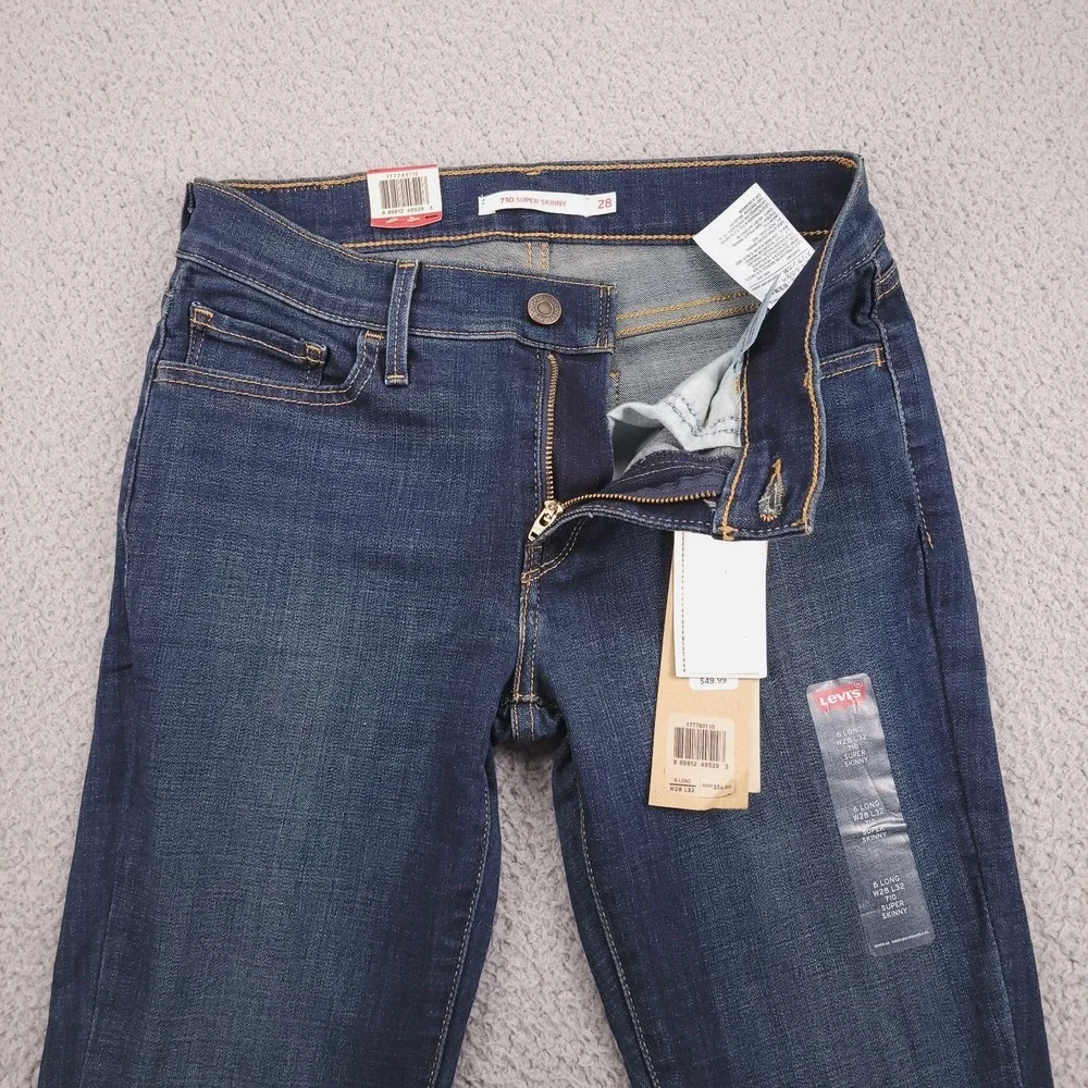 LEVIS 710 Jeans Size 28L 6 Long Super Skinny Mid Rise Dark Wash Denim NEW